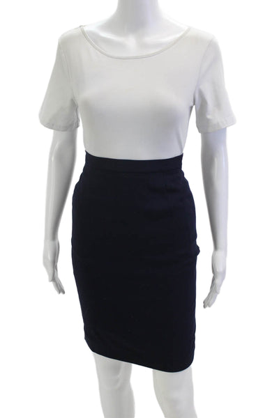 Escada Margaretha Ley Women Straight Pencil Skirt Dark Blue Wool Short Size 36