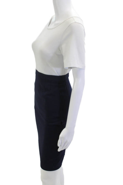 Escada Margaretha Ley Women Straight Pencil Skirt Dark Blue Wool Short Size 36