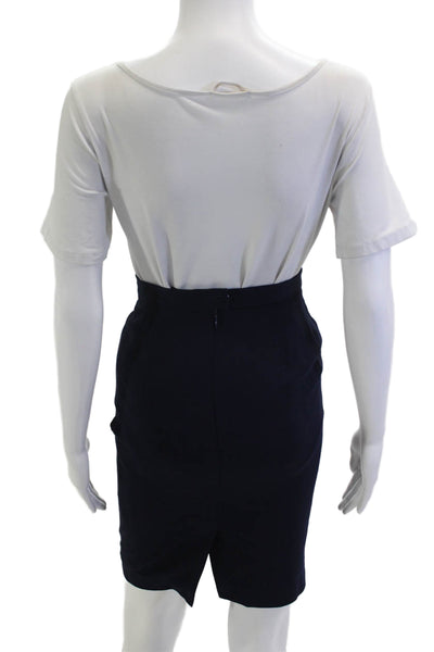 Escada Margaretha Ley Women Straight Pencil Skirt Dark Blue Wool Short Size 36