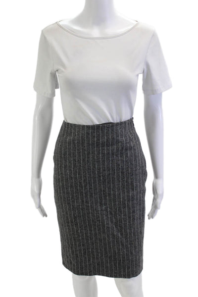 Escada Womens Straight Pencil Mini Skirt Dark Gray Striped Wool Size 36