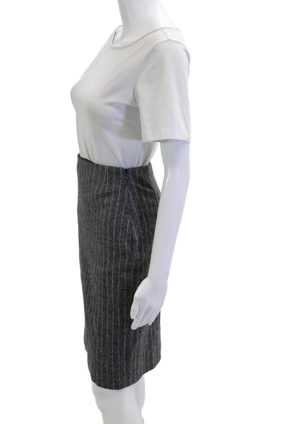 Escada Womens Straight Pencil Mini Skirt Dark Gray Striped Wool Size 36
