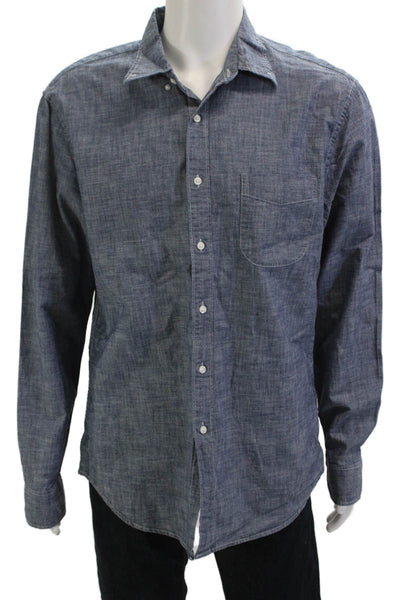 J Crew Mens Cotton Long Sleeve Collared Button-Down Shirt Blue Size L