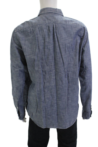 J Crew Mens Cotton Long Sleeve Collared Button-Down Shirt Blue Size L
