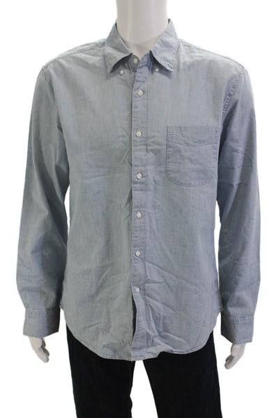 J Crew Mens Cotton Long Sleeve Collared Button-Down Shirt Blue Size XL