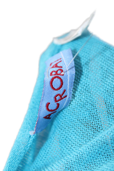 Acrobat Womens Basic 100% Linen Blue Long Sleeve Blouse Size XS