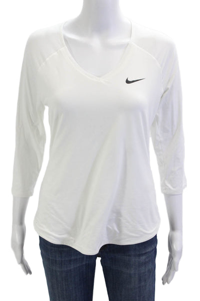 Nike Womens Basic White V-Neck 3/4 Sleeve T-Shirt Size M