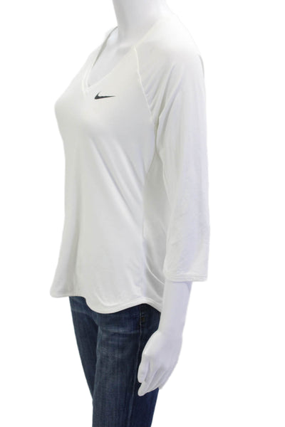 Nike Womens Basic White V-Neck 3/4 Sleeve T-Shirt Size M