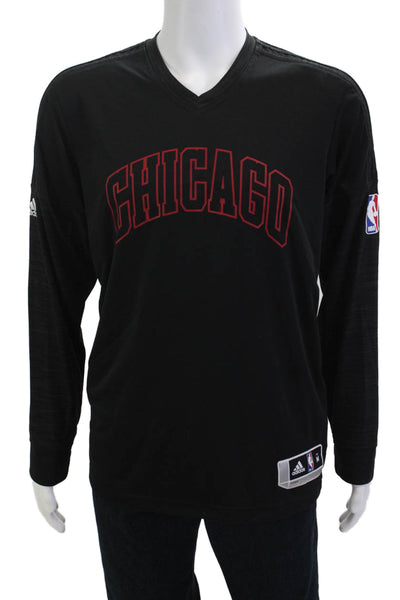 Adidas Mens Black V-Neck Graphic Long Sleeve Polyester T-Shirt Size M