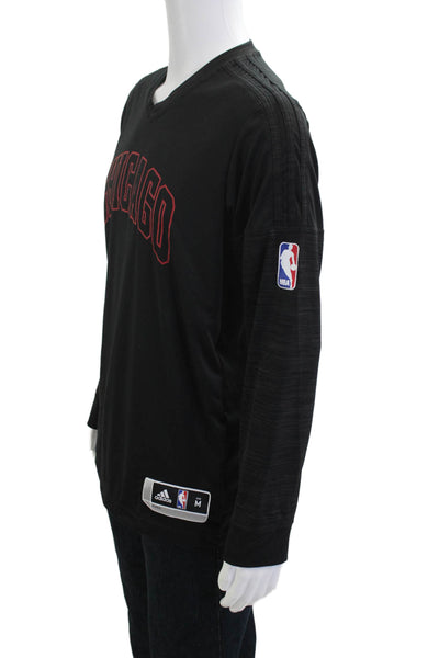 Adidas Mens Black V-Neck Graphic Long Sleeve Polyester T-Shirt Size M