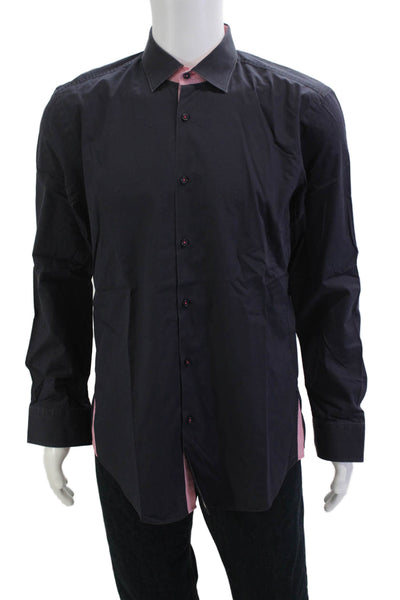 Boss Hugo Boss Mens Cotton Long Sleeve Button Down Shirt Dark Blue Size 16