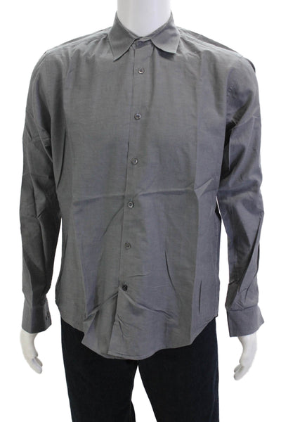 Theory Mens Cotton Collared Long Sleeve Button Down Shirt Gray Size M