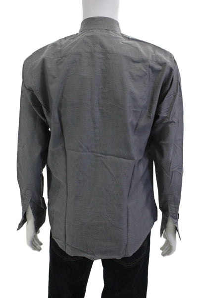 Theory Mens Cotton Collared Long Sleeve Button Down Shirt Gray Size M