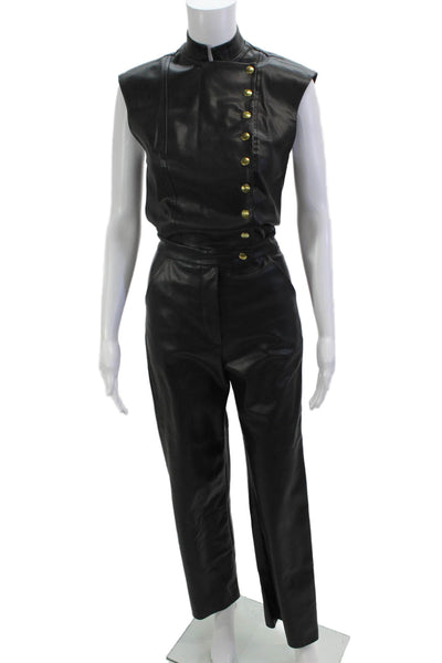 Jane Wood Womens Collared Sleeveless Black Jumpsuit Polyurethane Size 34