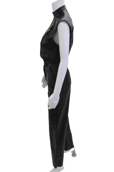 Jane Wood Womens Collared Sleeveless Black Jumpsuit Polyurethane Size 34