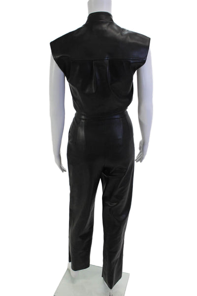 Jane Wood Womens Collared Sleeveless Black Jumpsuit Polyurethane Size 34