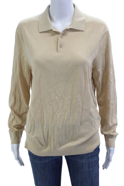 Zara Women Collared Pullover Sweater Beige Cotton Long Sleeve Button Size M