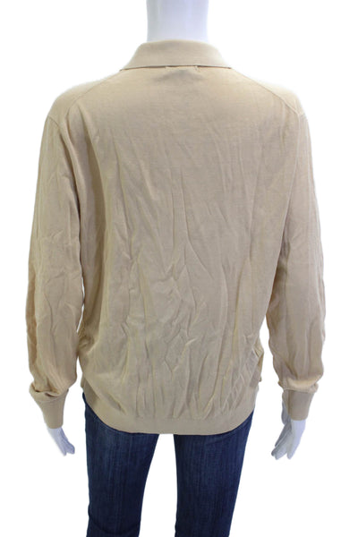 Zara Women Collared Pullover Sweater Beige Cotton Long Sleeve Button Size M