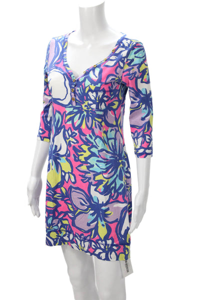 Lilly Pulitzer Womens T-Shirt Dress Floral Multi Cotton 3/4 Sleeve Size S