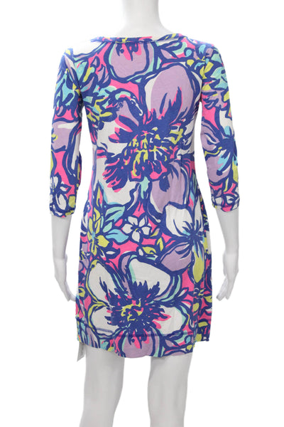 Lilly Pulitzer Womens T-Shirt Dress Floral Multi Cotton 3/4 Sleeve Size S