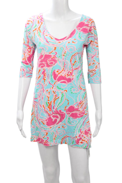 Lilly Pulitzer Womens T-Shirt Dress Floral Multi Cotton 3/4 Sleeve Size S