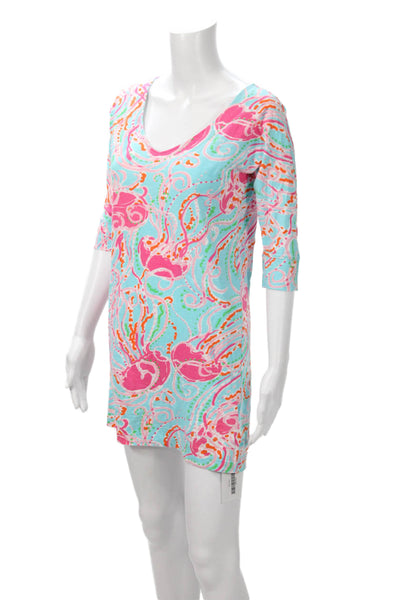 Lilly Pulitzer Womens T-Shirt Dress Floral Multi Cotton 3/4 Sleeve Size S