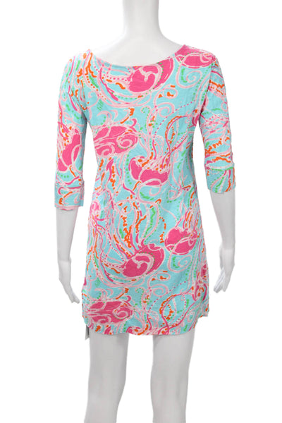 Lilly Pulitzer Womens T-Shirt Dress Floral Multi Cotton 3/4 Sleeve Size S