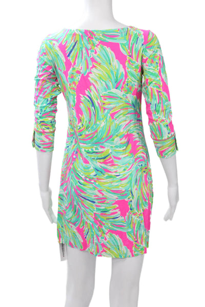 Lilly Pulitzer Womens Shift Dress Green Floral 3/4 Sleeve Knee Length Size S