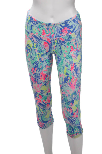 Lilly Pulitzer Womens Capri Floral Leggings Blue Size M