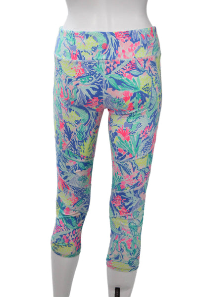 Lilly Pulitzer Womens Capri Floral Leggings Blue Size M
