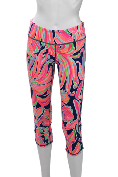Lilly Pulitzer Women Dark Blue Floral Capri Leggings Size M