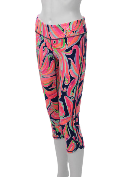 Lilly Pulitzer Women Dark Blue Floral Capri Leggings Size M