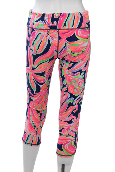 Lilly Pulitzer Women Dark Blue Floral Capri Leggings Size M