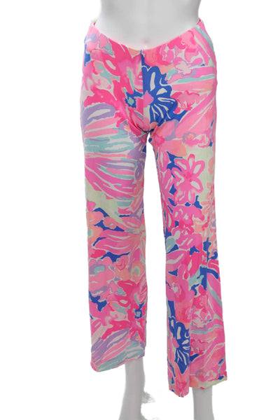 Lilly Pulitzer Women Blue Floral Pants Rayon Spandex Size S