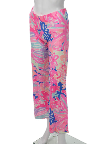 Lilly Pulitzer Women Blue Floral Pants Rayon Spandex Size S