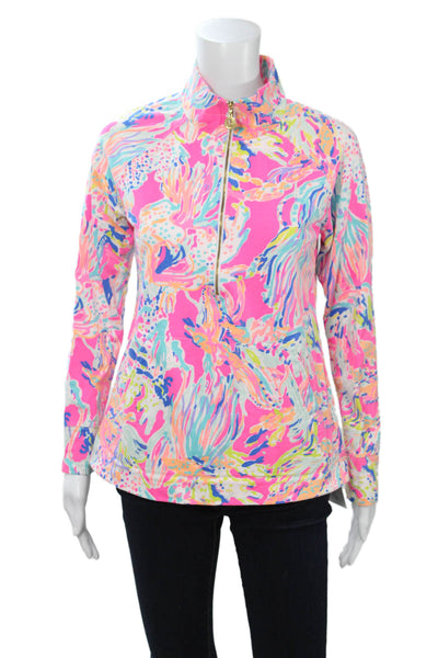 Lilly Pulitzer Women Sweatshirt Pink Mock Neck Long Sleeve Cotton Size S