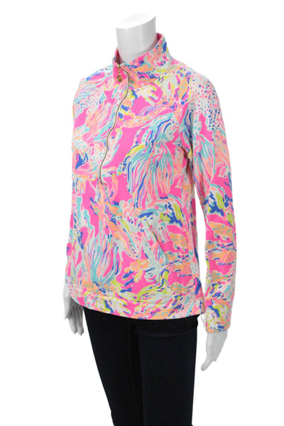 Lilly Pulitzer Women Sweatshirt Pink Mock Neck Long Sleeve Cotton Size S