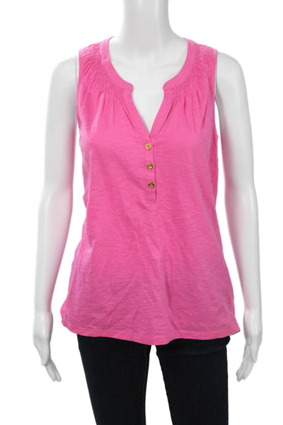 Lilly Pulitzer Women V-Neck Sleeveless Pink Pima Cotton Basic Tank Size S