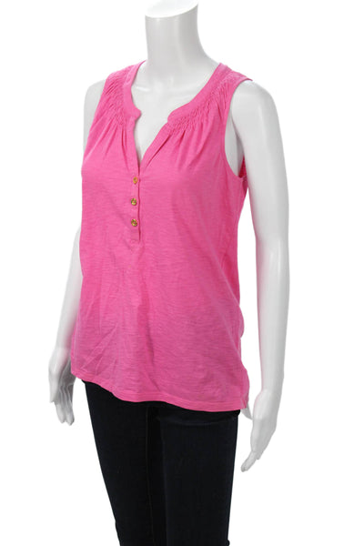 Lilly Pulitzer Women V-Neck Sleeveless Pink Pima Cotton Basic Tank Size S