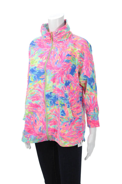 Lilly Pulitzer Women Windbreaker Blue Floral High Neck 3/4 Sleeve Size S