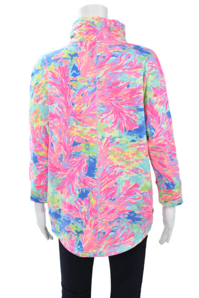 Lilly Pulitzer Women Windbreaker Blue Floral High Neck 3/4 Sleeve Size S