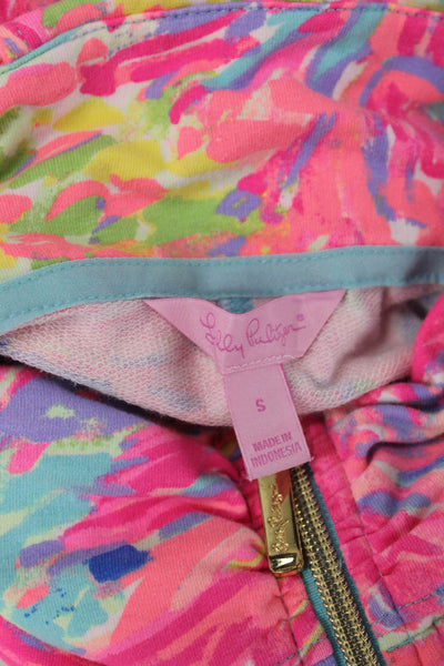Lilly Pulitzer Women Windbreaker Blue Floral High Neck 3/4 Sleeve Size S