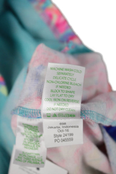 Lilly Pulitzer Women Windbreaker Blue Floral High Neck 3/4 Sleeve Size S