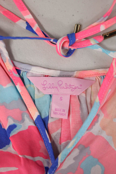 Lilly Pulitzer Womens Tunic Blouse Blue Floral Rayon Longsleeve Size S