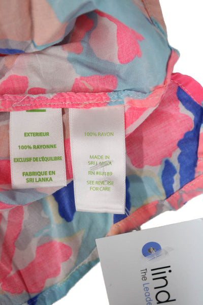 Lilly Pulitzer Womens Tunic Blouse Blue Floral Rayon Longsleeve Size S