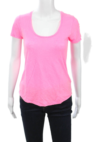 J Crew Women Basic Pink Linen Round Neck Short Sleeve T-Shirt Size 2XS