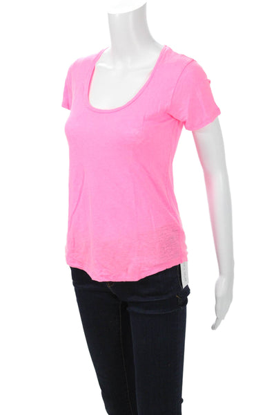 J Crew Women Basic Pink Linen Round Neck Short Sleeve T-Shirt Size 2XS