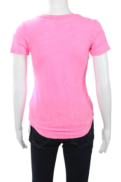 J Crew Women Basic Pink Linen Round Neck Short Sleeve T-Shirt Size 2XS