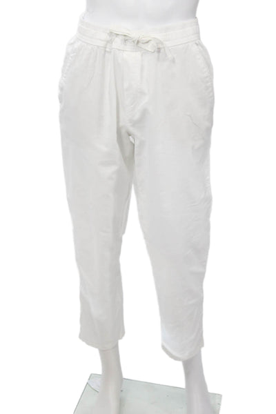 Zara Mens Ankle Cropped Pants White Drawstring Cotton Linen Size L