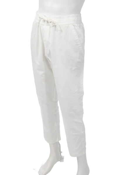 Zara Mens Ankle Cropped Pants White Drawstring Cotton Linen Size L