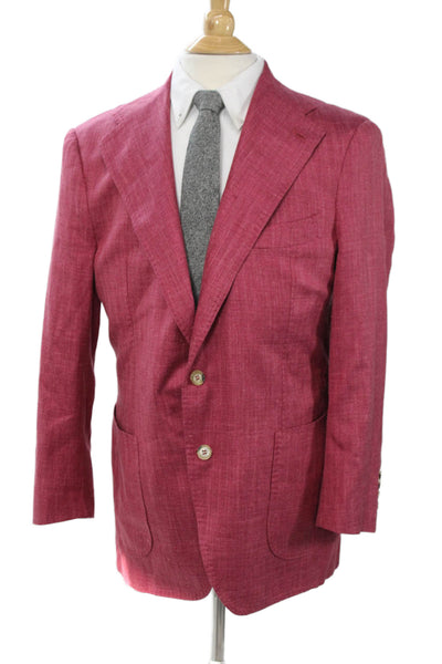 Giusto! Senza Regole Men Pink Herringbone Sport Coat Wool Silk Linen Collared Sz